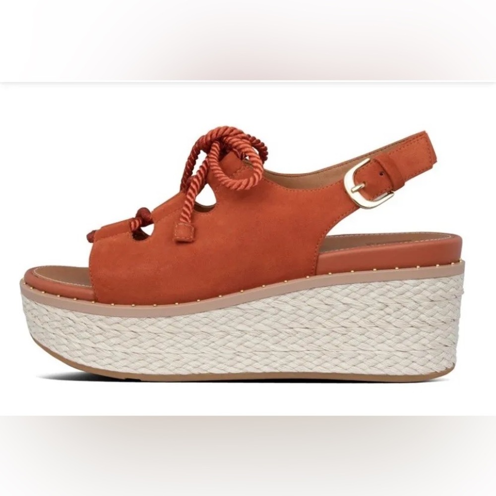 Fitflop Women's Orange Suede Rope-Detail Wedge Sandals